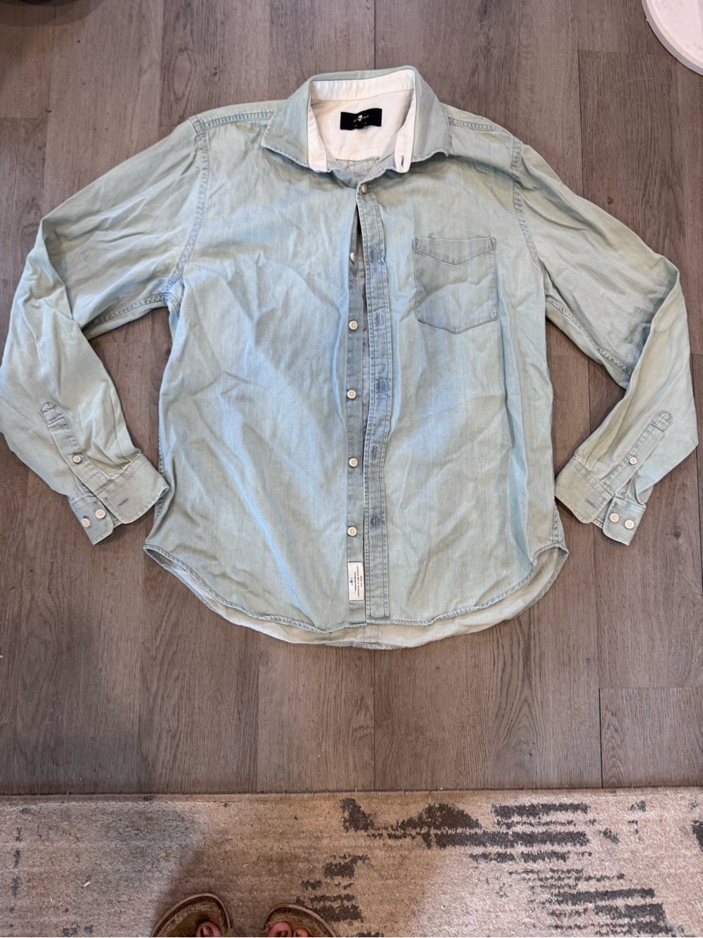 7 for All Mankind Men’s Chambrey Light Blue Denim Long Sleeve Button Down Sz XL